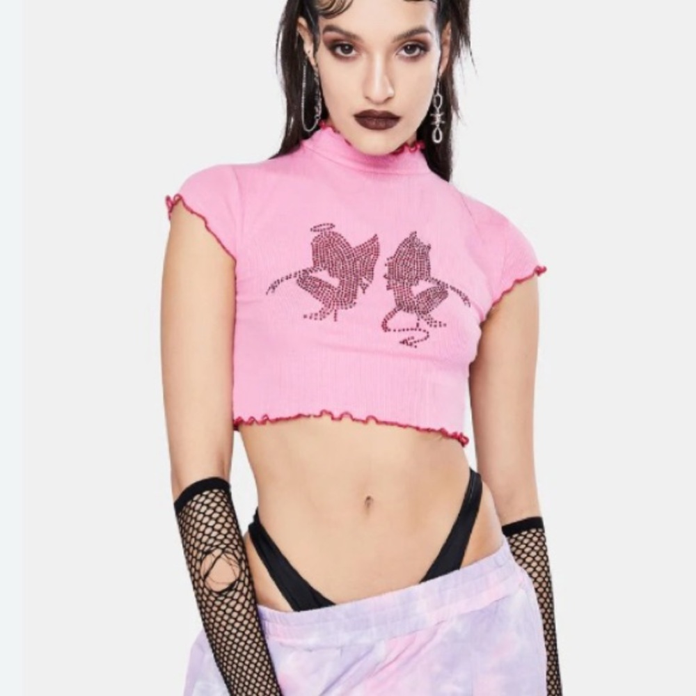 Rhinestone Devil Angel Top